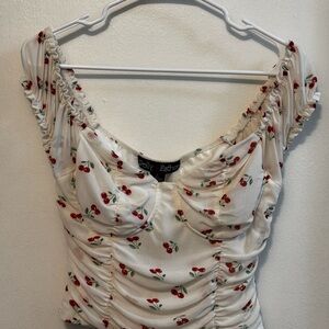 Polly & Esther White Cherry Print Top